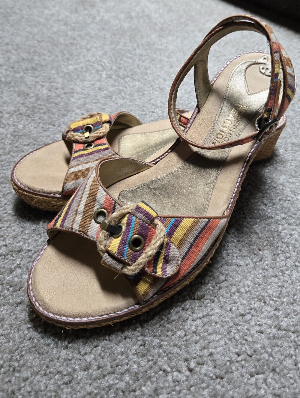 Vtg Y2K Kenneth Cole Reaction JELLYROLL Striped Wedge Sandals 8.5M